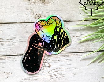 Holographic Pride Crystal Heart, Love is Love Vinyl Sticker, Waterproof Die Cut Sticker with 100% of Profits Donated, Activity/Ally Sticker