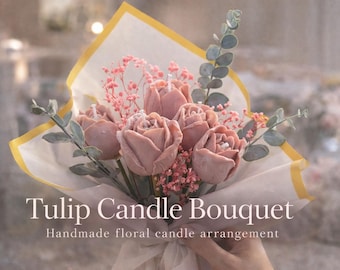 Handmade Tulip Candle Bouquet – Realistic Floral Soy Wax Arrangement (Gift for Her)