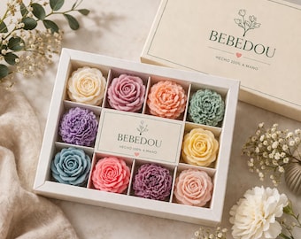 Caja de regalo de ceras aromáticas florales de lujo con 12 pastillas de cera de soja con forma de flor - Ambientador vegano y ecológico - Regalo para el Día de la Madre - Fragancias más vendidas