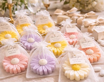 Bomboniere con candele a forma di margherita / Regali per invitati a matrimoni, baby shower e feste, colori pastello misti