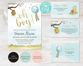 etsy winnie the pooh baby shower invitations