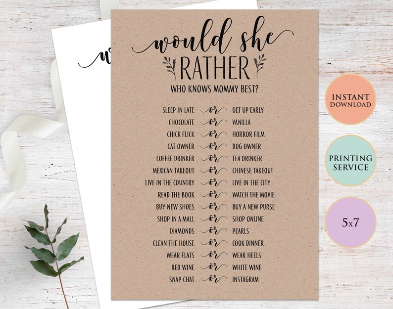 Would She Rather Baby Shower Game Printable Template Editable | Etsy
