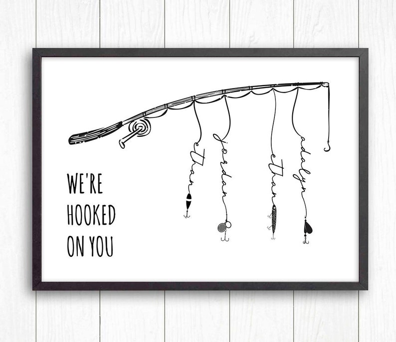 We Are Hooked on Daddy Fishing Pole with Names Canvas image 0