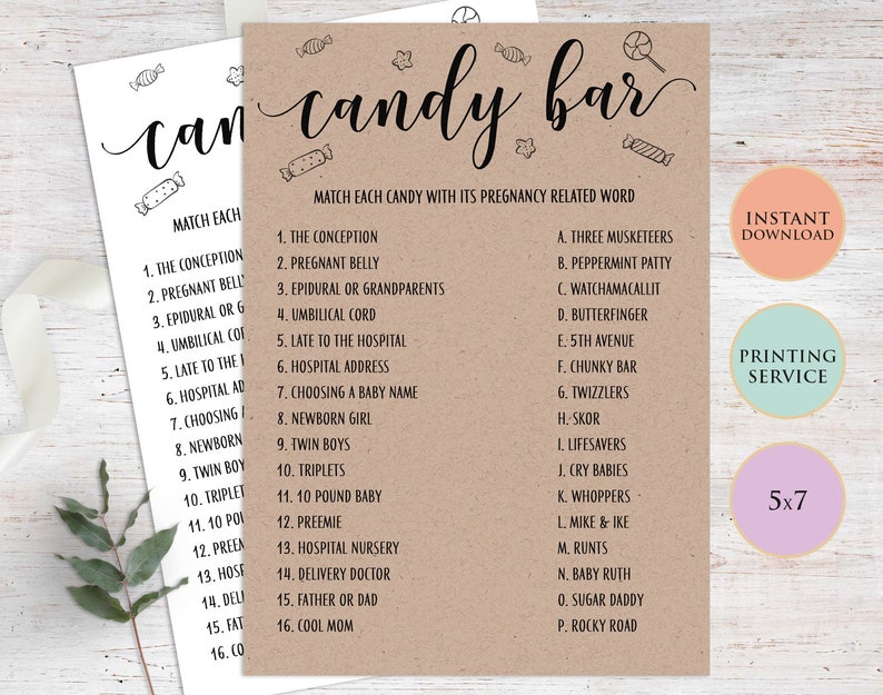 Candy Bar Baby Shower Game Printable Template Fun Guessing | Etsy