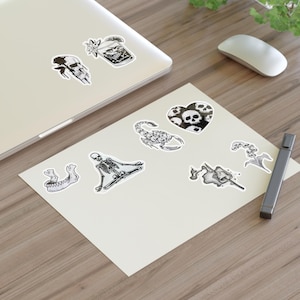 Skull Sticker Sheets, Gothic, Edgy Decor, Laptop Decals, Planner Stickers, Bullet Journal Accessories, Hand Drawn Stipple Design