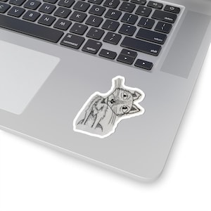 Coraline Cat Sticker, Hand Drawn Decal, Stipple Design, Black and White Laptop/ Journal Accessories