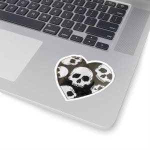 Herz Schädel Kiss-Cut Aufkleber, kantiger Aufkleber, Halloween-Dekor, Boho-Ästhetik, Laptopzubehör, einzigartige Geschenkideen handgezeichnet