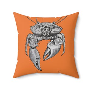 Crab Stippled Pillow, Hand Drawn Square Cushion, Coastal Decor, Marine Life Art, Ocean Theme Throw Pillow, Beach House Accent, Nautical Home