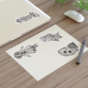 Coraline stickervel voor creatievelingen, decor donkere fantasie, kunstjournaal, uniek cadeau, thuiskantoordecor, handgetekend