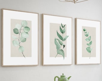 Botanical Wall Print Set: Watercolor Beige Leaves, Minimalist Art