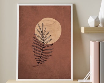 Terracotta Botanical Print, Mid-Century Modern Boho Wall Art