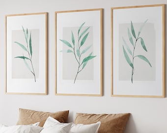Neutral Wall Prints Set of 3 Posters Botanical Wall Prints Watercolor Plant Neutral Wall Print Beige Lounge Prints Boho Wall Decor Botanical