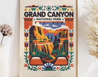 Grand Canyon Wall Art, Colorful National Park Art Print, Arizona Poster Abstract, Gift for Park Lover, Mid Century Modern Art, US Park Decor