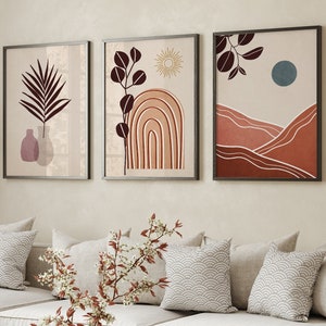 Boho Print Set, Mid Century Modern Wall Art Set Of 3, Abstract Shapes, Neutral Minimalist Wall Decor, Boho Gallery Wall Art, SerialPoster
