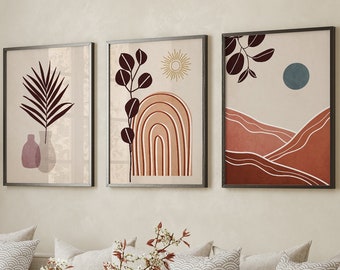 Mid Century Modern Print Set, Abstract Boho Wall Decor, Set of 3