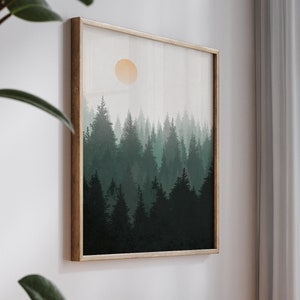 Pine Trees Forest Art Print, Mid Century Art, Modern Wall Art, Modern Abstract Landscape, Mid Century Modern, Minimalist Art, Serial Poster