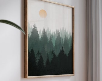 Moderne kunst dennenbos uit het midden van de eeuw, abstract landschap