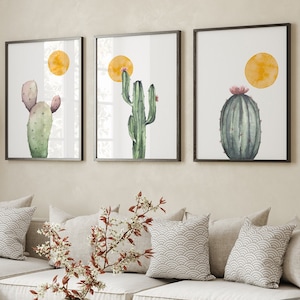 Succulent Wall Art, Cactus Watercolor Art Prints, Set of 3, Southwest Wall Decor, Botanical Wall Art, Boho Wall Decor, Succulent Home Decor