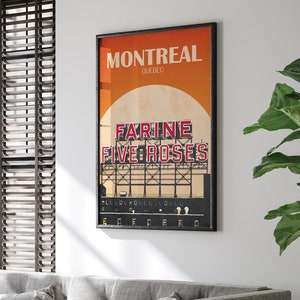 Cinco rosas de Montreal, arte minimalista, impresión de arte de Montreal, cartel colorido, impresión de arte de cinco rosas, arte moderno, diseño de cinco rosas, cartel en serie