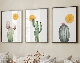 Set di stampe di cactus ad acquerello, decorazioni per la casa in stile sud-occidentale (set da 3)