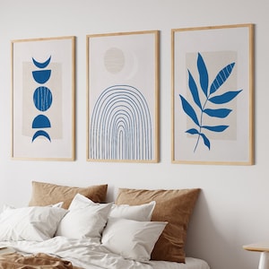 Mid Century Modern Wall Art Set Of 3, Boho Print Set, Abstract Shapes, Neutral Minimalist Wall Decor, Boho Gallery Wall Art, SerialPoster