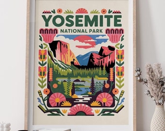 Yosemite Wall Art, Colorful National Park Art Print, Yosemite Poster Abstract, Gift for Park Lover, Mid Century Modern Art, US Parks Decor