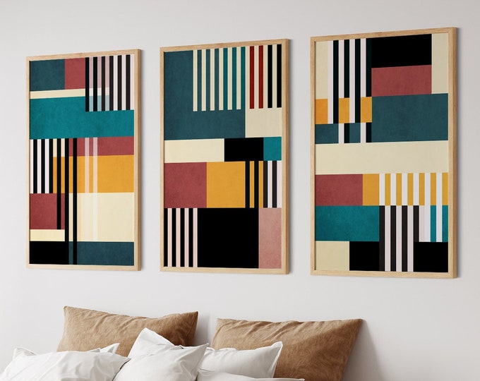 Abstract Color Block Wall Art, Set of 3 Home Decor Set of Wall Art ...