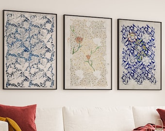 William Morris Set of 3 Wall Art Prints, William Morris Vintage Museum, Exhibition Art Posters, Art Nouveau Print, Morris Botanical Wall Art