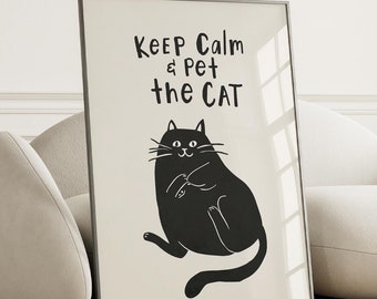 Cat Drawing, Abstract Cat Poster, Cat Quote Print, Wall Art, Kitten Illustration, Modern Wall Art, Funny Cat, Minimalist Art, Serial Poster