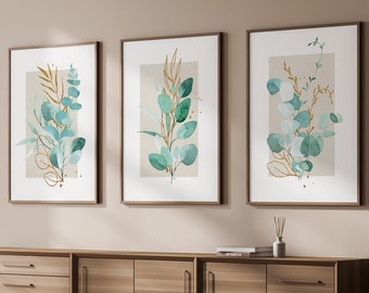 Neutral Wall Prints Set of 3 Posters Botanical Wall Prints Watercolor Plant Neutral Wall Print Beige Lounge Prints Boho Wall Decor Botanical