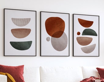 Mid Century Modern Print Set of 3, Abstract Geometric Wall Art