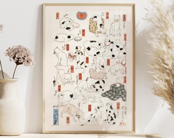 Cats Poster, Japanese Poster Art, Kids Art Prints, Animal Print, Fine Art Prints, Vintage Poster Japanese, Nursery Art, 11x17 Print, Wallart