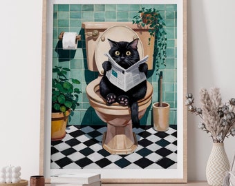 Funny Cat Wall Art, Cat Painting Print, Cat Poster Bathroom Wall Decor, Gift for Cat Mom, Cat Lady Art Print, Gift for Her, Mothers Day Art