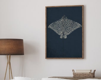Lámina artística de raya águila moteada, decoración moderna para pared con temática oceánica.