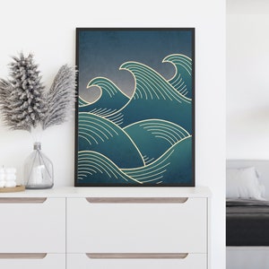 Art Deco Print Ocean Art Surf Poster Sala de estar Ocean Wall Art Modern Waves Wall Print Art Deco Surf Gift Poster Ocean Lover Dormitorio Decoración