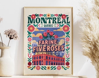 Montreal Five Roses Mid Century Wall Art Montreal Landmark Art Print Five Roses Colorful Poster Montreal Urban Print Modern Art Five Roses