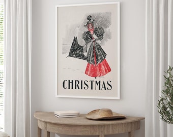 Christmas Vintage Poster, Retro Print, Large Art Prints, Christmas Poster, 11x17 Print, Wallart Print, Wall Art Vertical, Bathroom Wall Art