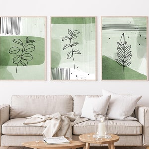 Boho Abstract Wall Art Sage Green Botanical Mid Century Modern Art Posters Boho Wall Art Set Of 3 Abstract Green Minimalist Gallery Wall Art