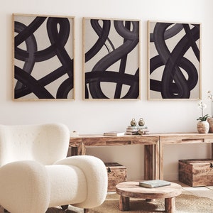 Black Lines Set of 3 Prints Black Abstract Wall Art Set of 3 Abstract Wall Set Modern Art Minimal Prints Set Wall Decor Extra Large Modern