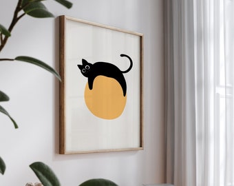 Cat Drawing, Kitten Illustration, Sleeping Cat Poster, Modern Wall Art, Funny Cat, Mid Century Modern, Wall Art, Minimalist Art,SerialPoster