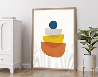 Lámina artística geométrica abstracta, decoración de pared moderna de mediados de siglo