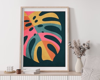 Boho Tropical Leaf Art Print | Colorful Abstract Botanical Wall Decor