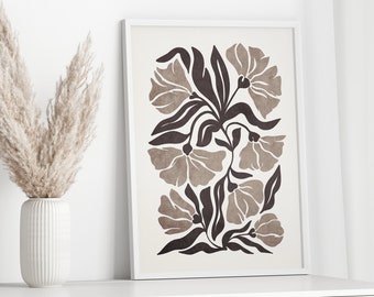Abstract Botanical Wall Art, Housewarming Gift, Beige Wall Decor, Neutral Home Decor, Mid-Century Modern Art, Bedroom Decor, Gift for Mom