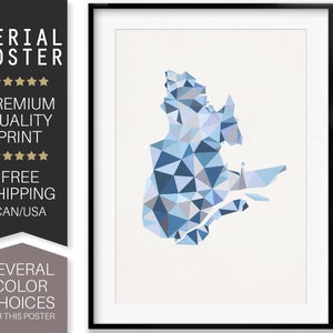 Impression de carte du Québec, carte Québec, carte Low Poly, carte affiche, Art minimaliste, Québec Art Print, affiche colorée, carte Triangles, série affiche