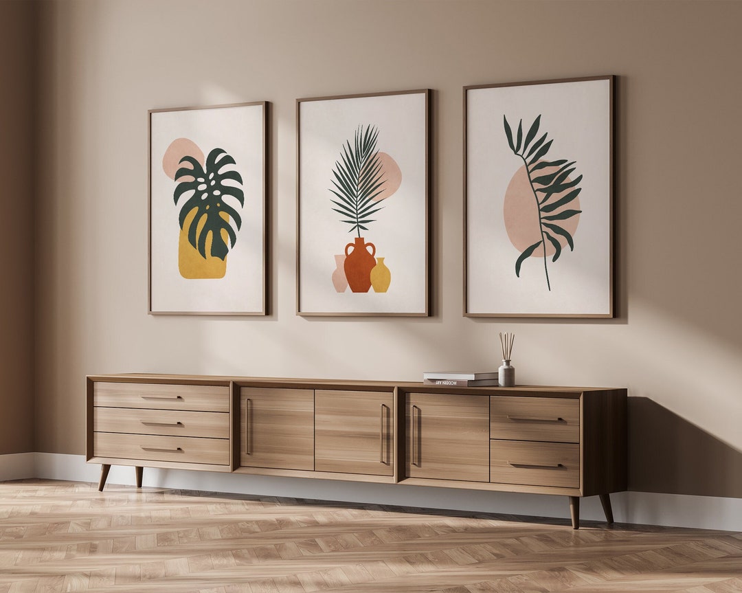 Mid Century Modern Wall Art Set of 3, Boho Print Set, Abstract Shapes ...
