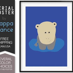 Hipopótamo, cartel infantil, niños, divertido, lindo, hipopótamo, estampado animal, decoración de la pared, arte de la guardería, dormitorio infantil, arte de la pared, de happa stance