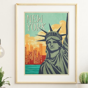 New York Vintage Poster Manhattan Retro Poster New York Travel Art Print City Vintage Wall Print Travel Poster Print NYC Travel Poster Retro