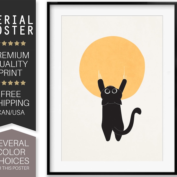 Cat Drawing, Kitten Illustration, Hanging Cat Poster, Modern Wall Art, Funny Cat, Mid Century Modern, Wall Art, Minimalist Art, SerialPoster
