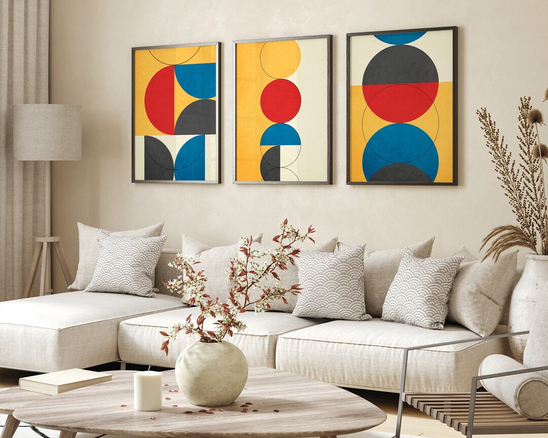 Bauhaus Style Wall Art Set of 3 Prints, Mid Century Modern Print Set ...