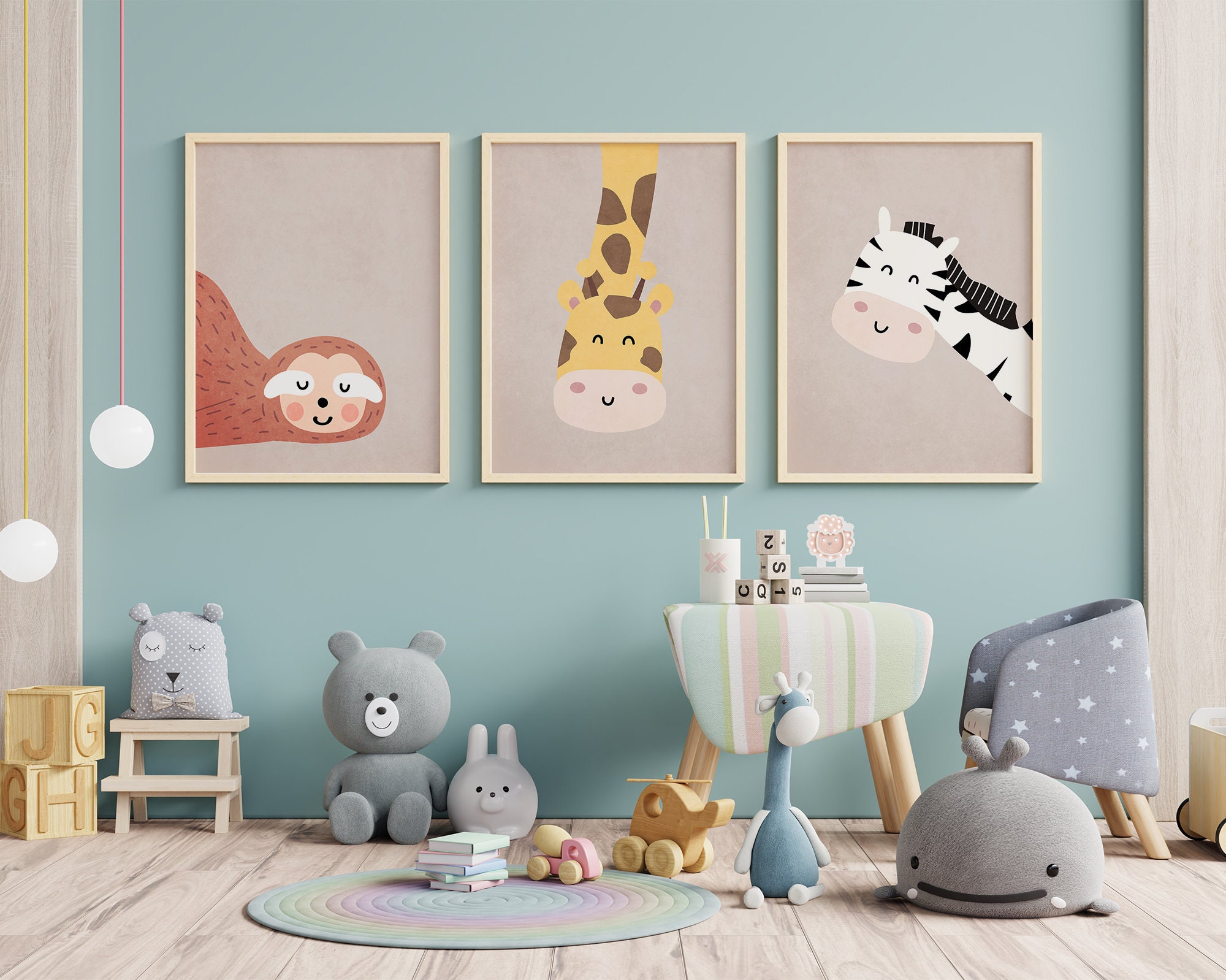 Safari Animals Nursery Wall Prints Set of 3 Printable Cute Nursery ...